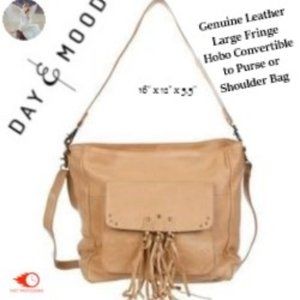 Day & Mood Leather Fringe Padded Sleeve Laptop/Tablet Compartment Bag Camel NWT!